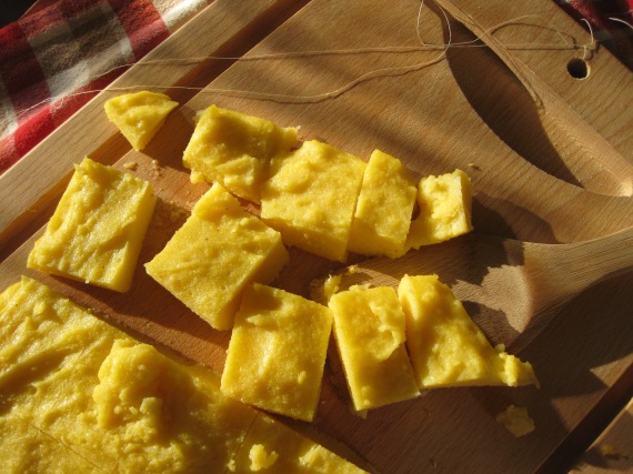 polenta squares ready for frying